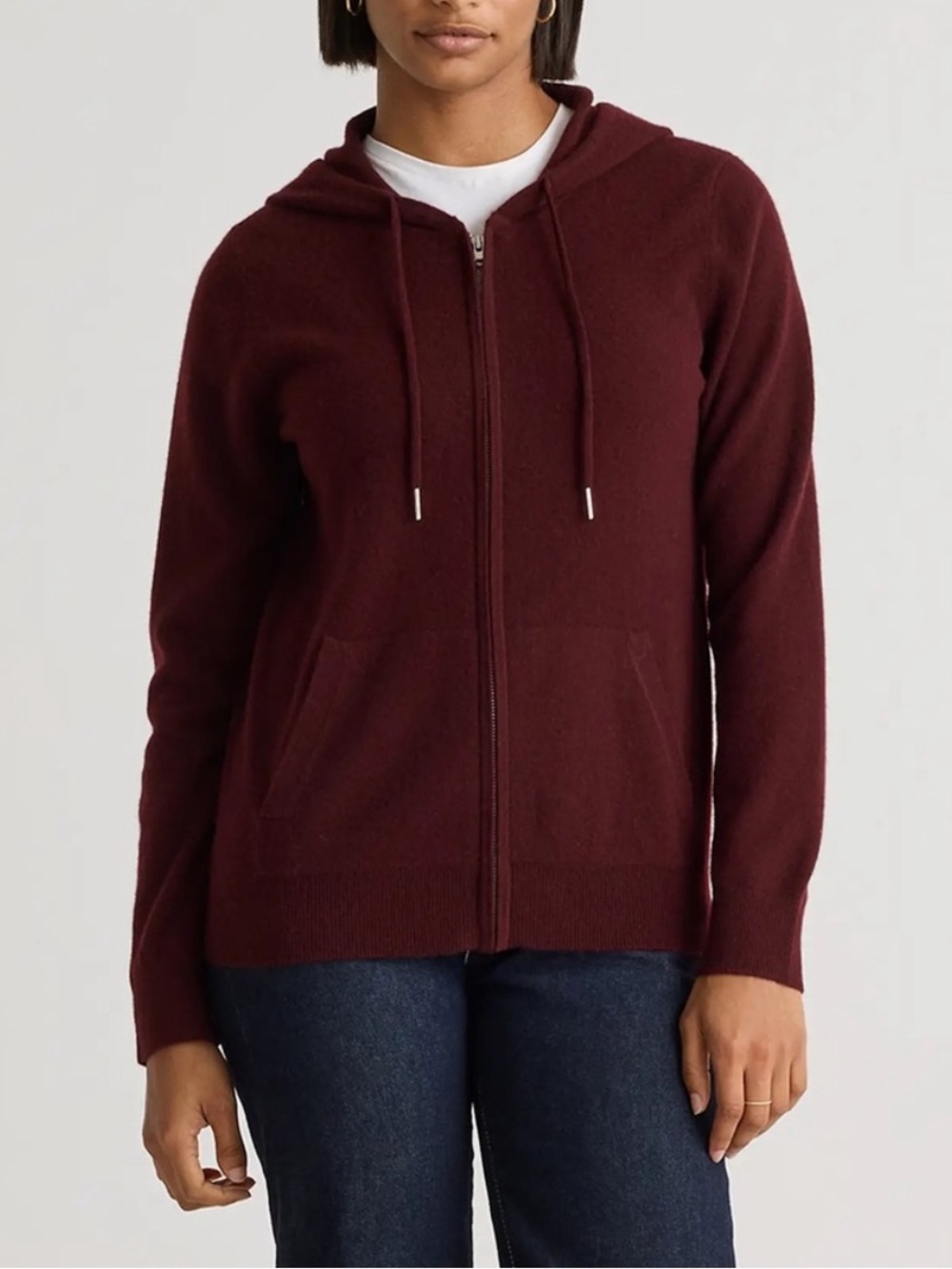 QUINCE Mongolian Cashmere Full Zip Hoodie Rich Burgundy XS NWT